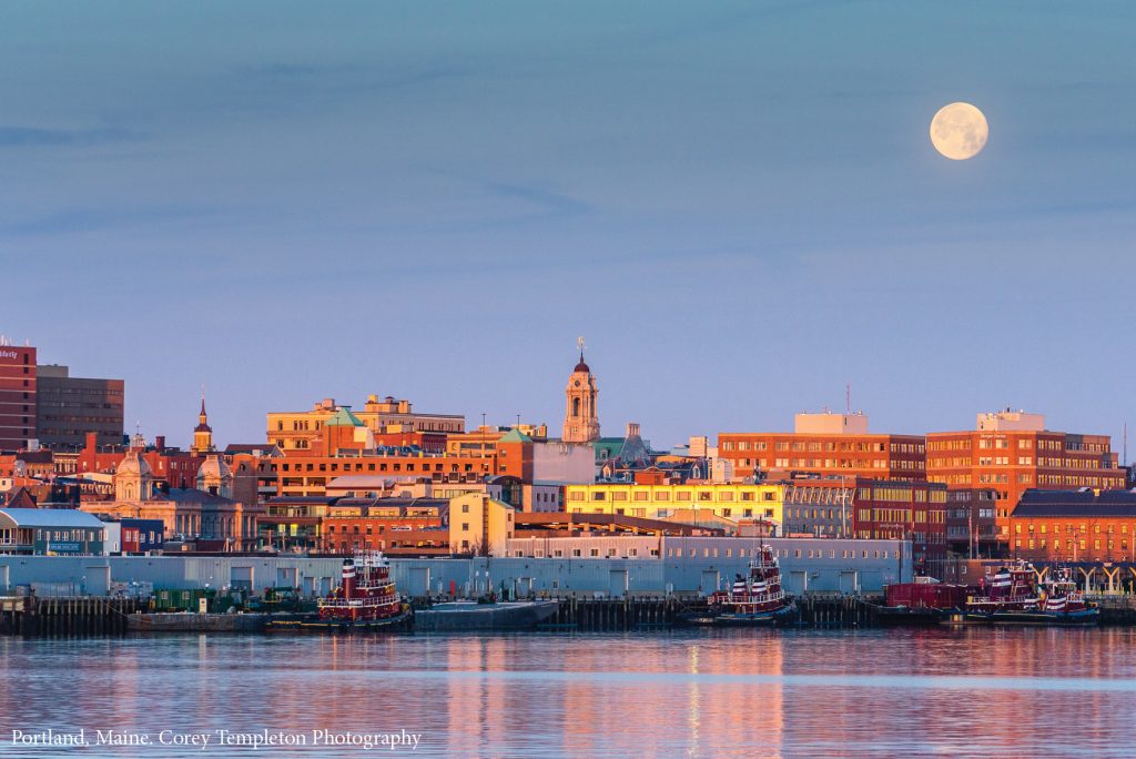 Moon over Portland Maine Waterfront